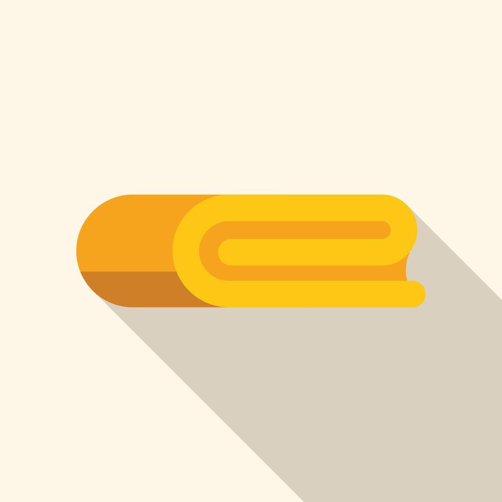 Folded yellow towel casting long shadow on white background vector