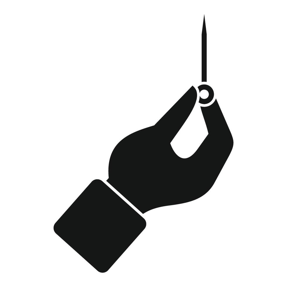 Hand holding a pin icon simple style vector
