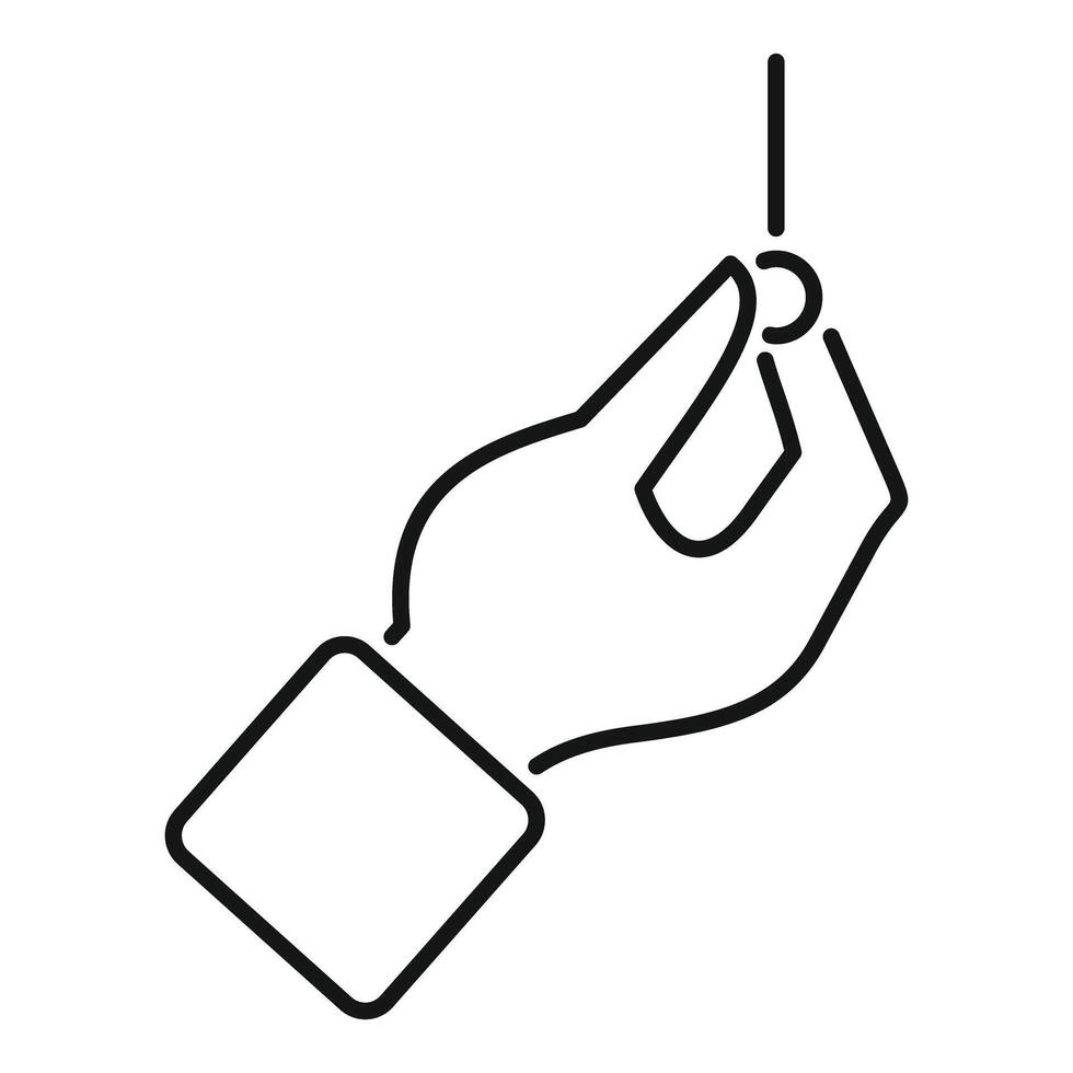 Tailor holding needle with thread line icon vector