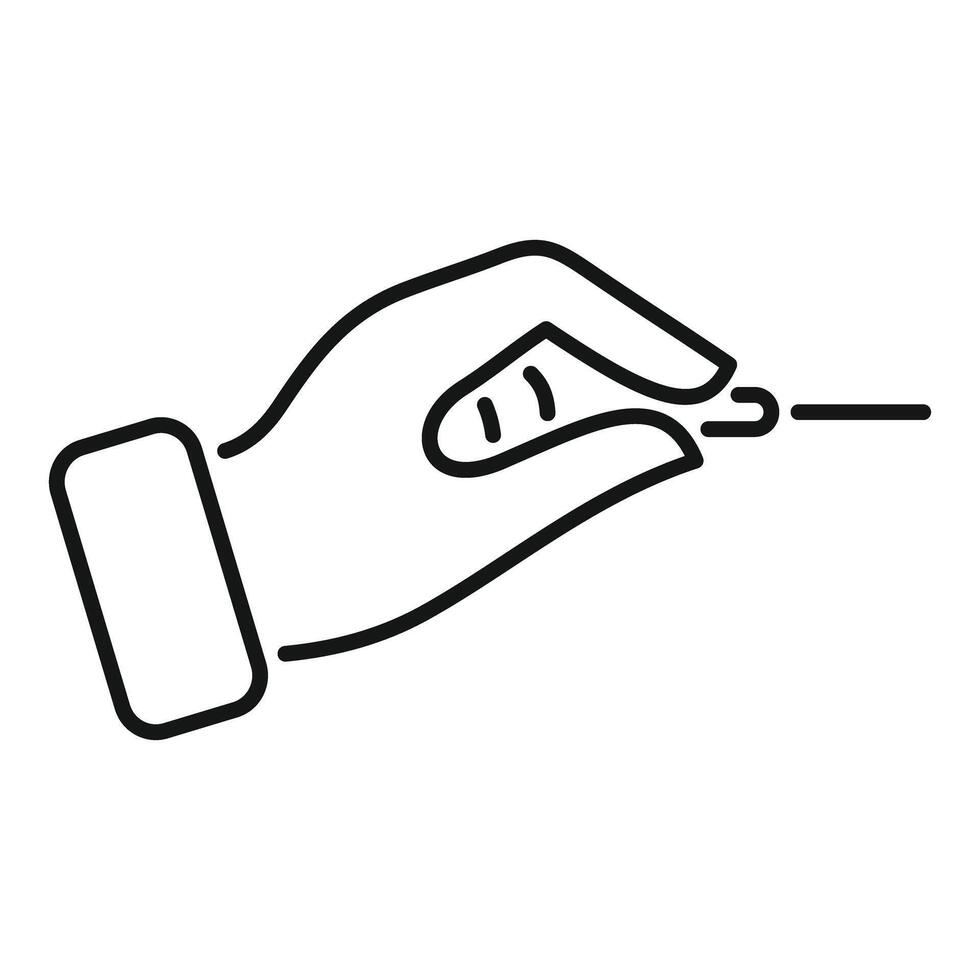 Hand holding syringe making injection line art icon vector