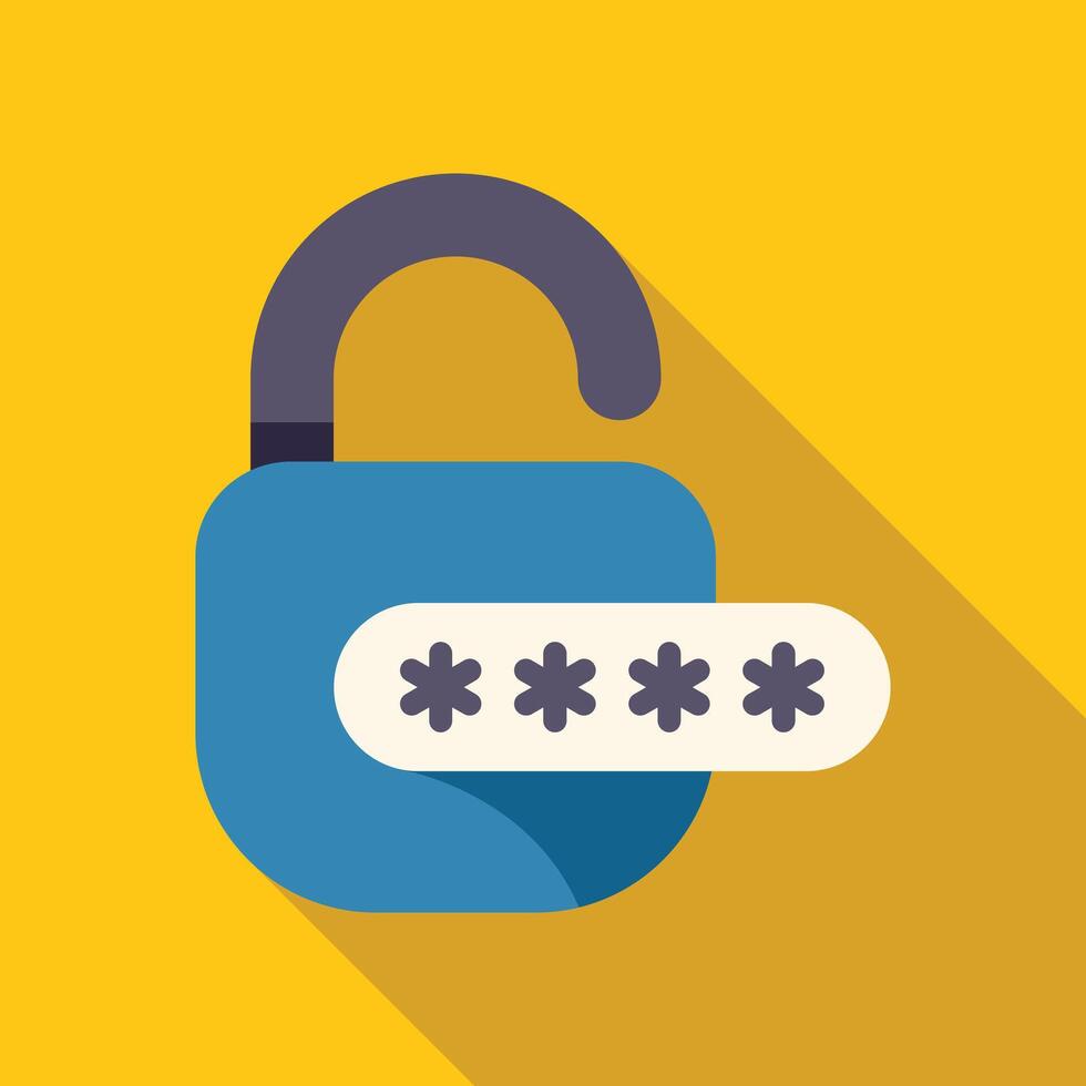 Blue padlock displaying password with asterisks on yellow background vector