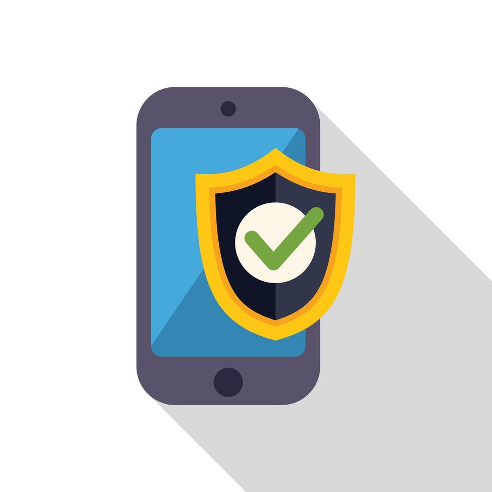 Smartphone being protected with security shield and check mark vector