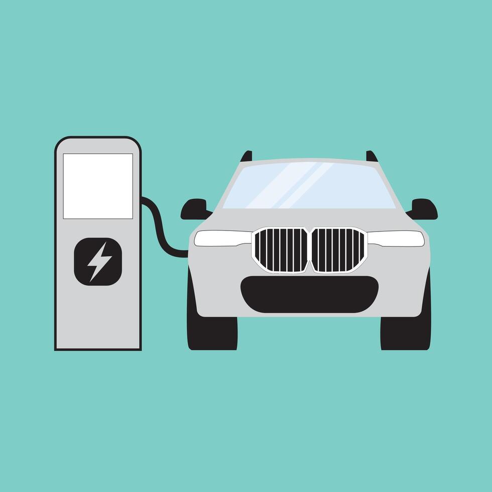Electric car ev charging station concept. Electric vehicle charger energy background neon battery illustration vector