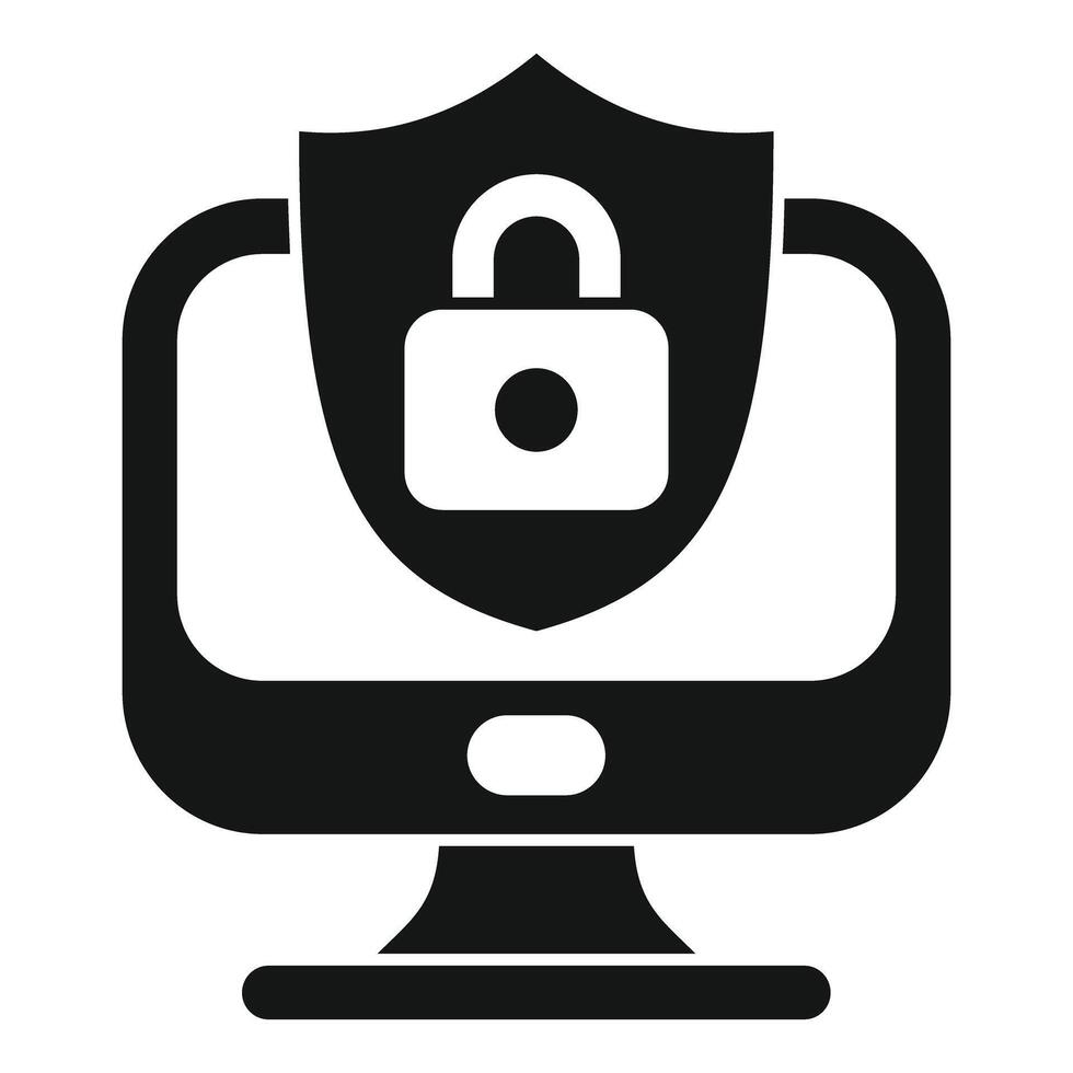 Computer security shield protecting online data with lock icon vector