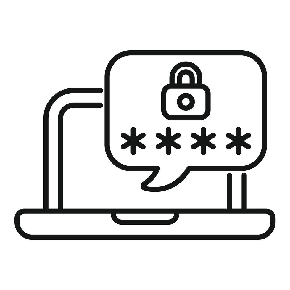 Laptop showing password protection with lock and asterisks symbol in speech bubble vector
