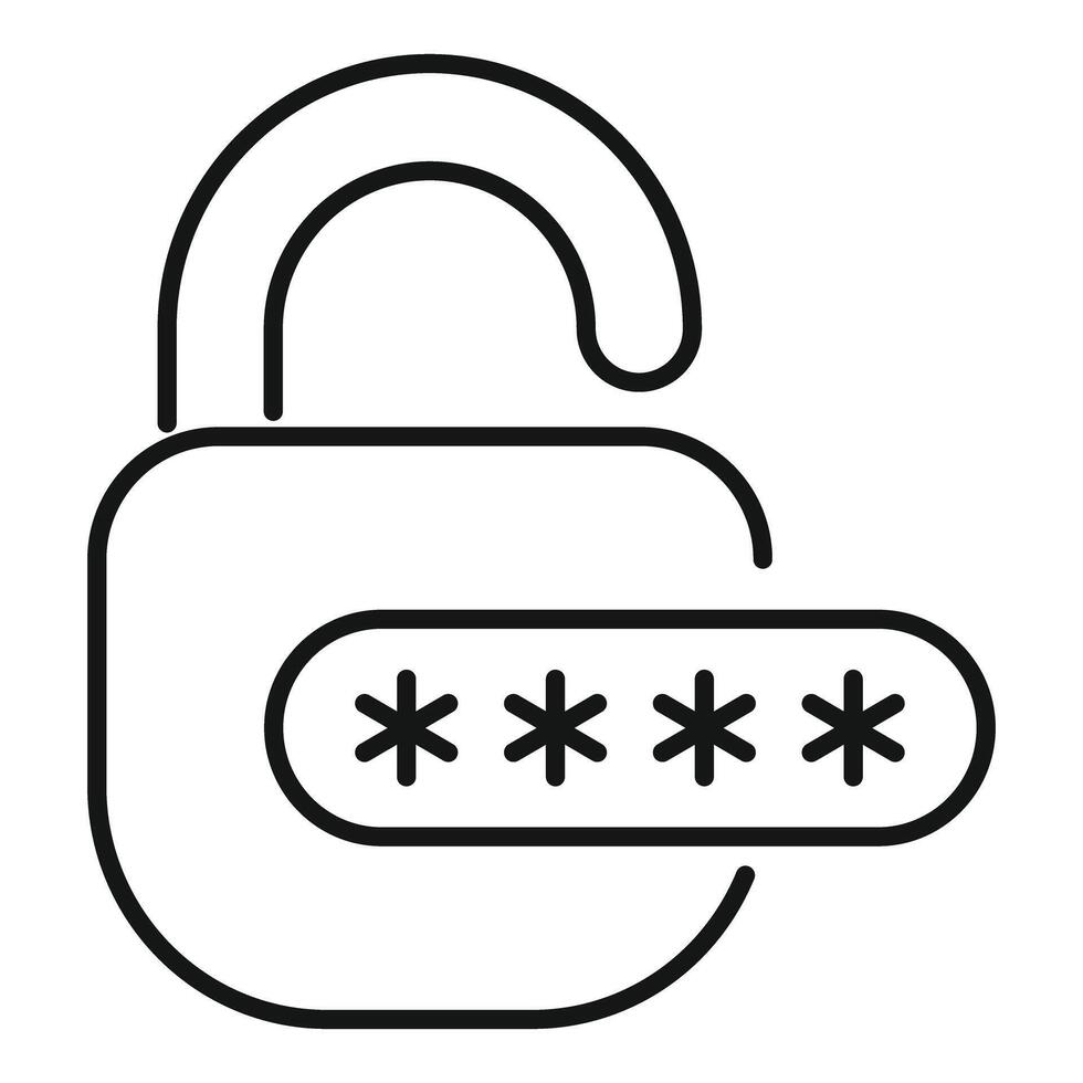 Open padlock displaying password with stars showing it is unlocked vector