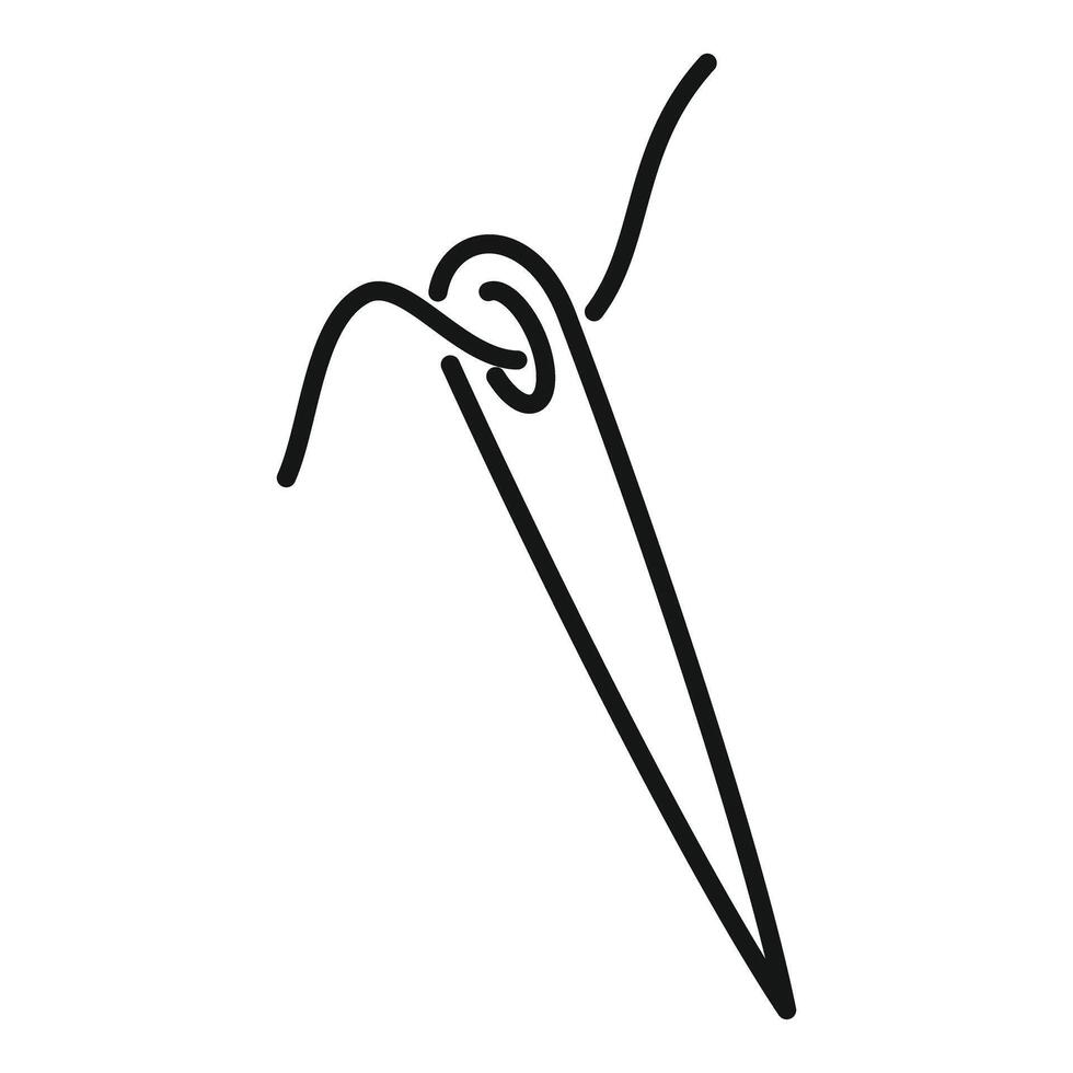 Needle with thread passing through eye minimalist line art icon vector