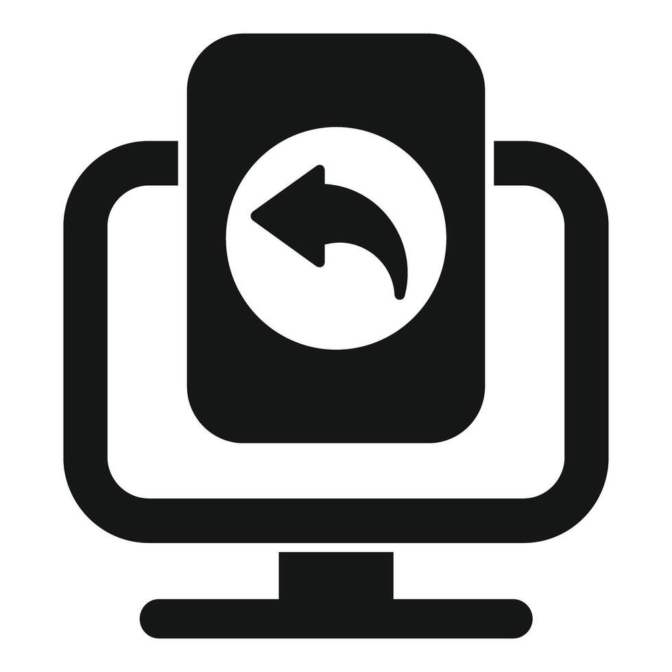 Computer displaying document with return arrow icon vector