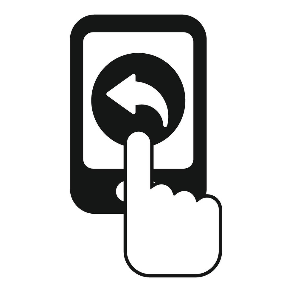 Finger pressing back button on smartphone screen icon vector