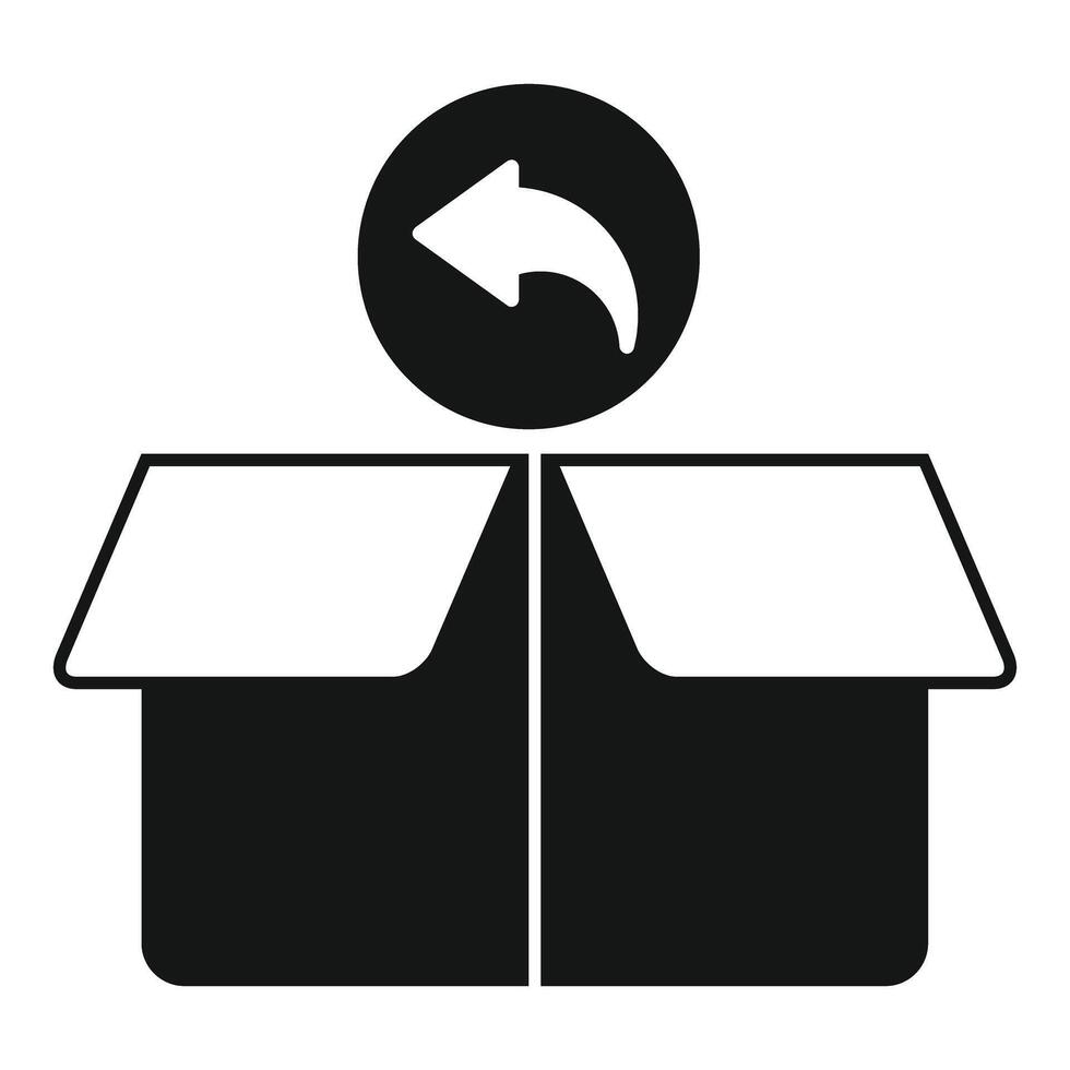 Returning parcel icon showing open box with back arrow vector