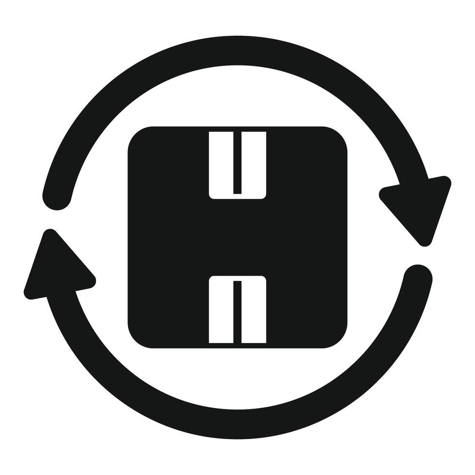 Return parcel rotating arrows around cardboard box icon vector