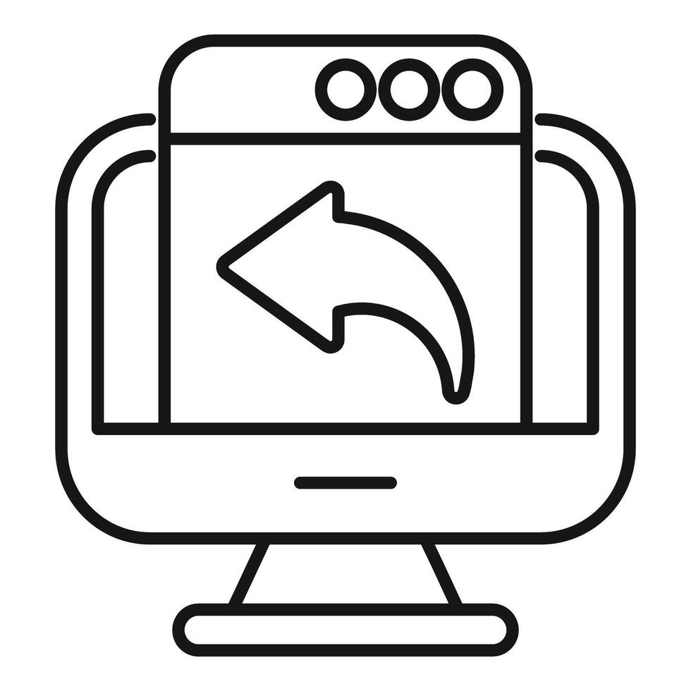 Computer monitor displaying webpage with left arrow representing back button for easy navigation vector