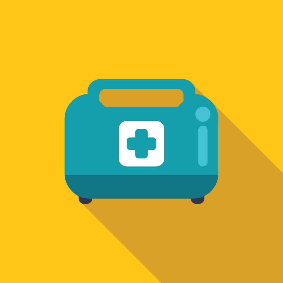 Closed first aid kit is lying on a yellow background vector