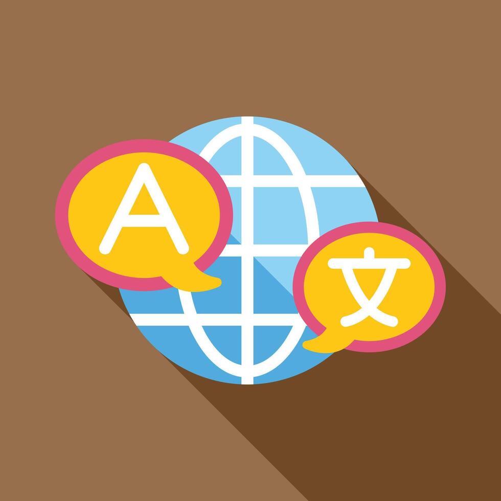 Globe with speech bubbles showing different languages for global communication vector