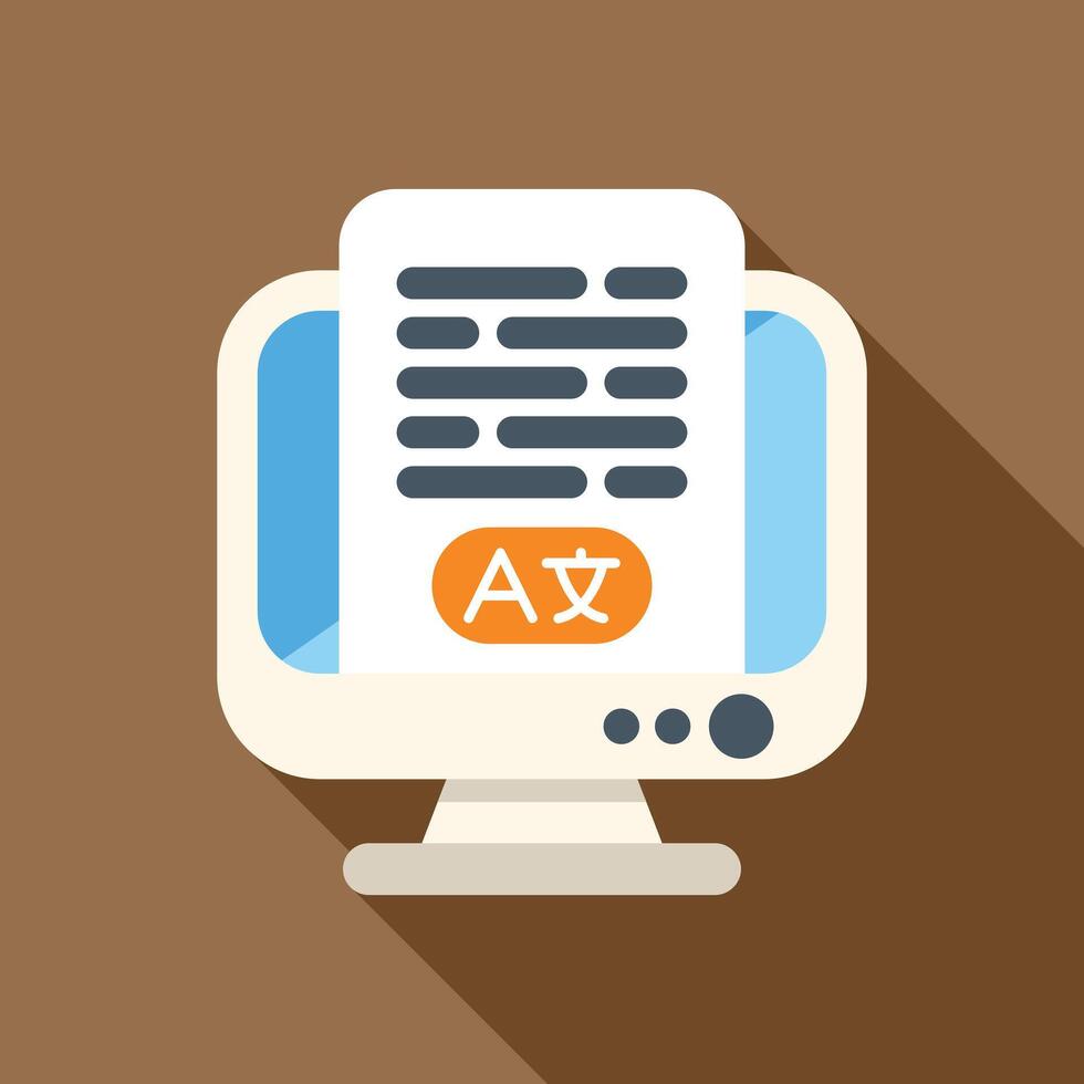 Computer translating document using online software for different languages vector