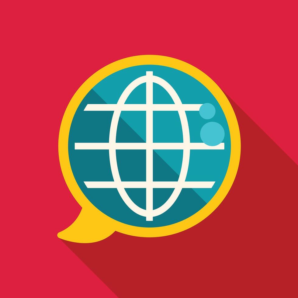 Global communication speech bubble with world map icon representing international discussions vector