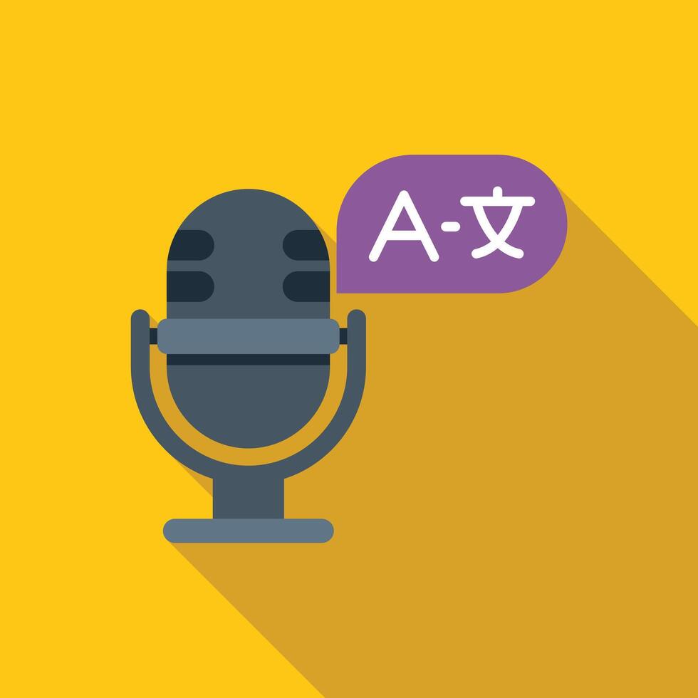 Microphone translating audio recording to foreign language vector