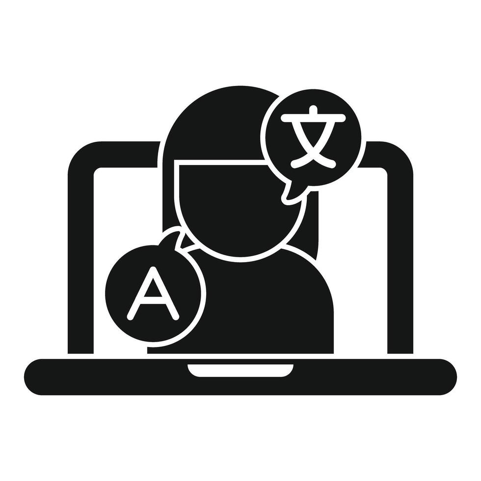 Woman learning foreign language online with laptop icon vector