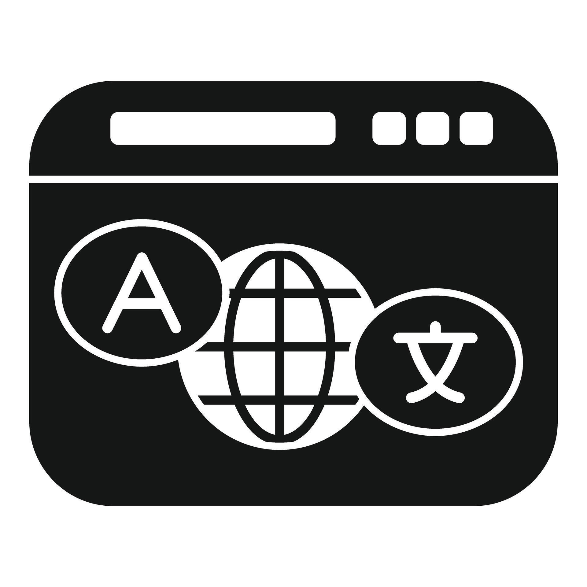 Online language learning website interface with globe icon glyph vector
