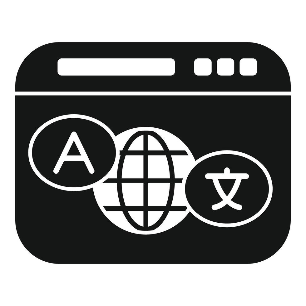 Online language learning website interface with globe icon glyph vector