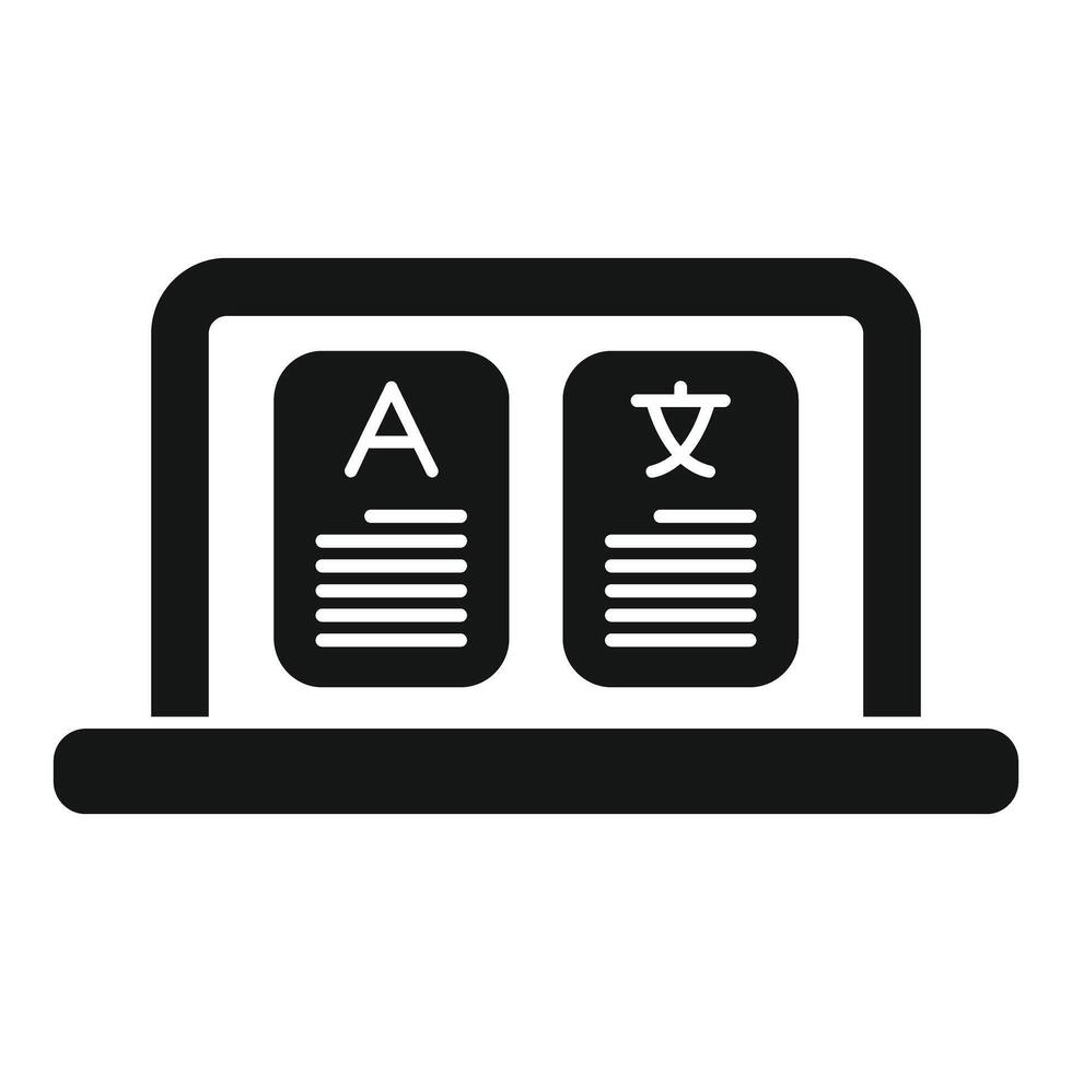 Laptop showing digital translation icon representing language learning vector