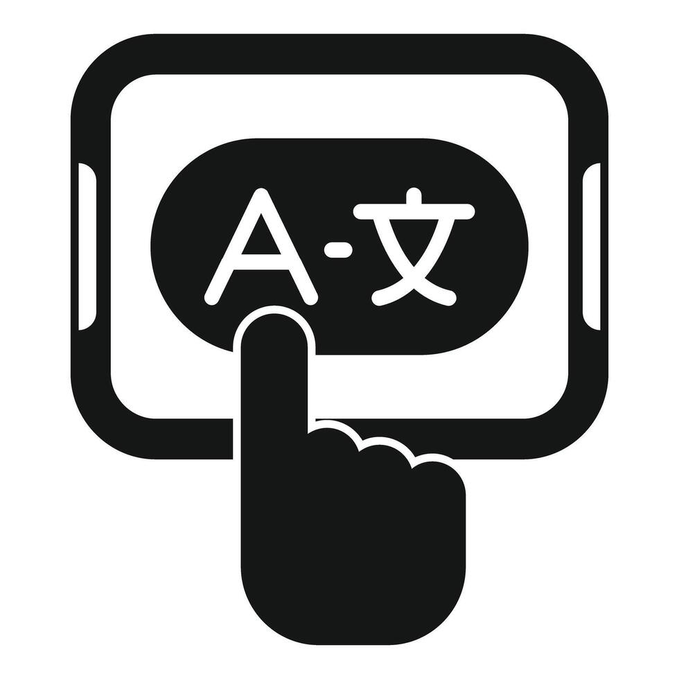 Hand selecting language on tablet computer icon vector