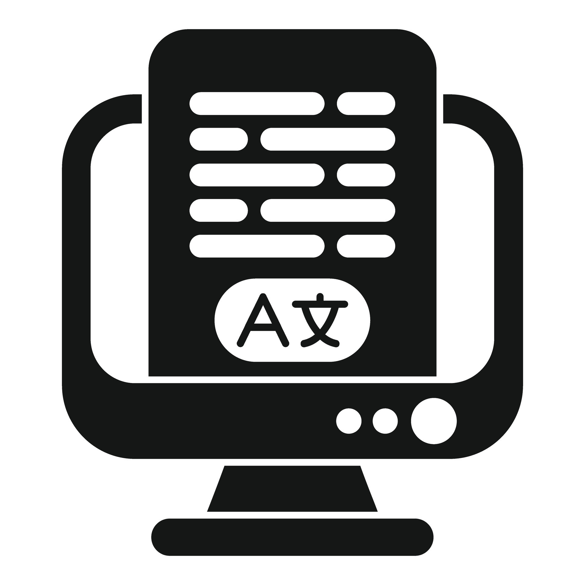 Online language learning platform with computer icon showing