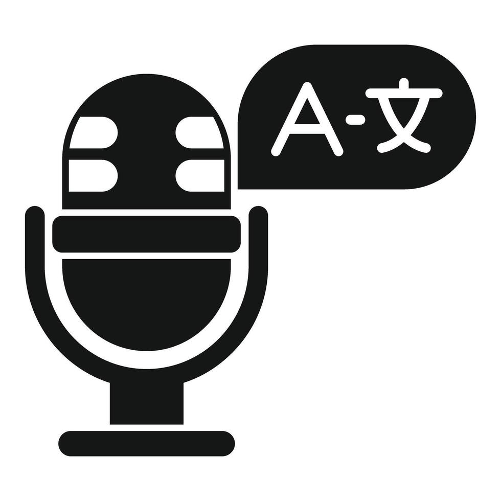 Microphone translating audio recording to foreign language glyph icon vector