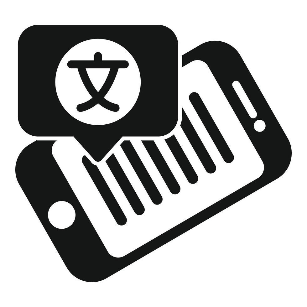 Smartphone showing foreign language symbol in speech bubble icon vector