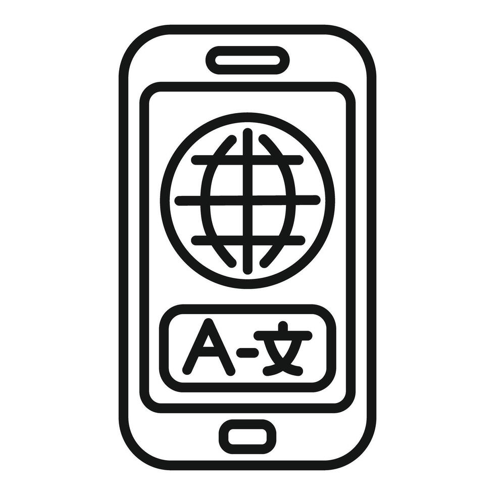 Smartphone displaying language translation app with globe icon, online communication concept vector