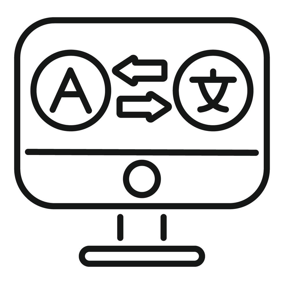 Computer translating languages icon with arrows showing translation process vector