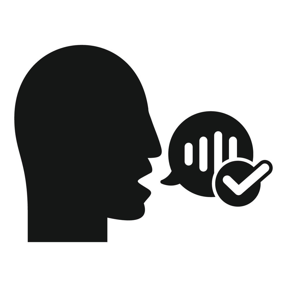 Silhouette man speaking with sound wave and check mark icon vector