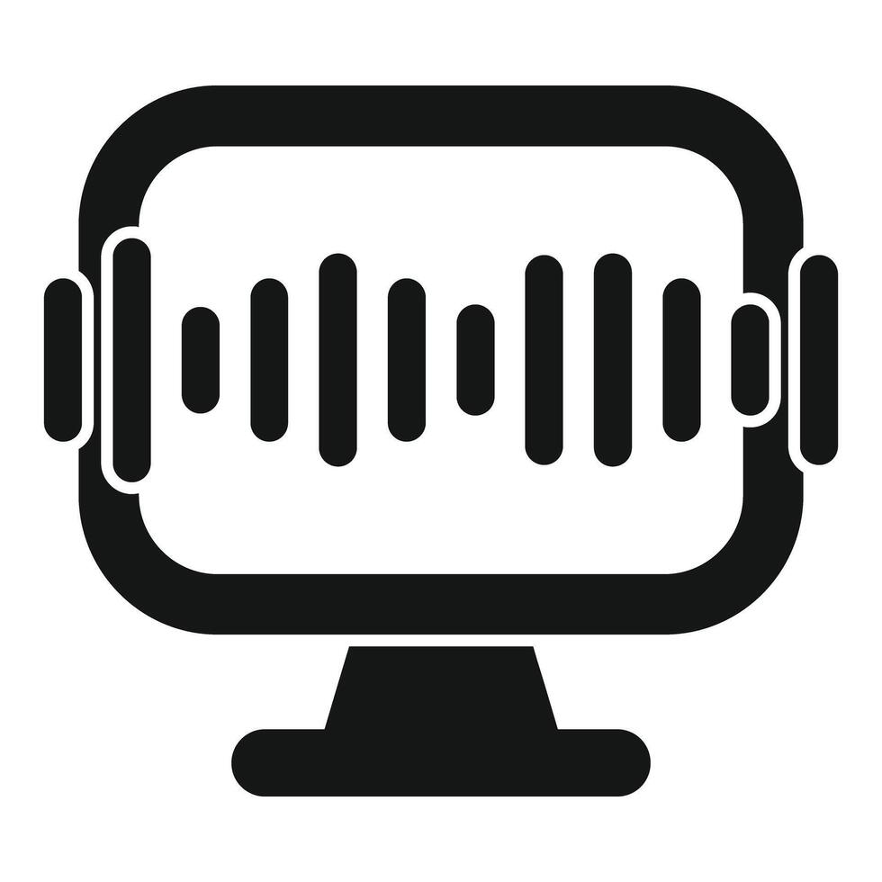 Computer playing music with sound wave icon showing audio playback vector