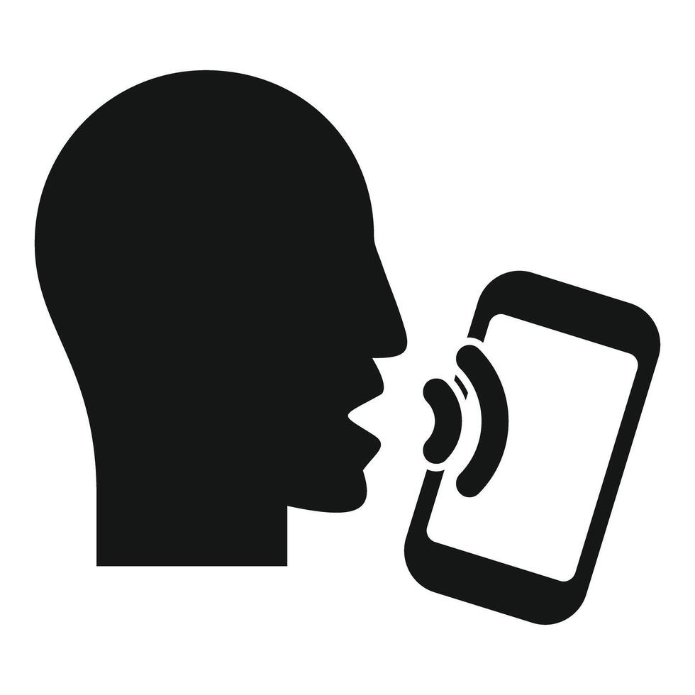Silhouette of human head speaking to smartphone with sound waves icon vector