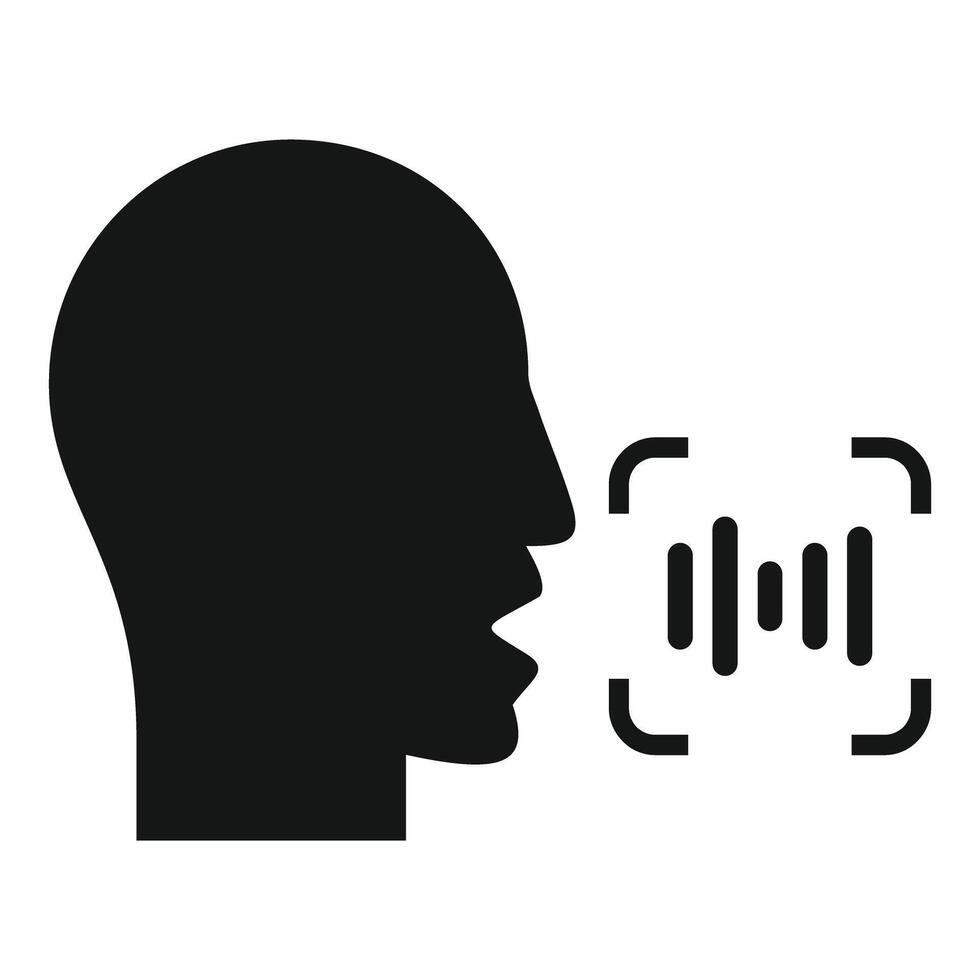 Silhouette man speaking sound wave icon voice recognition vector