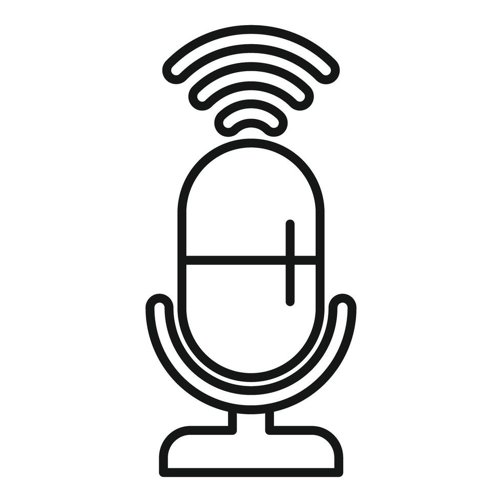 Podcast microphone transmitting wireless signal icon vector