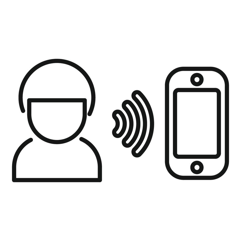 Operator using headset talking to mobile phone outline vector