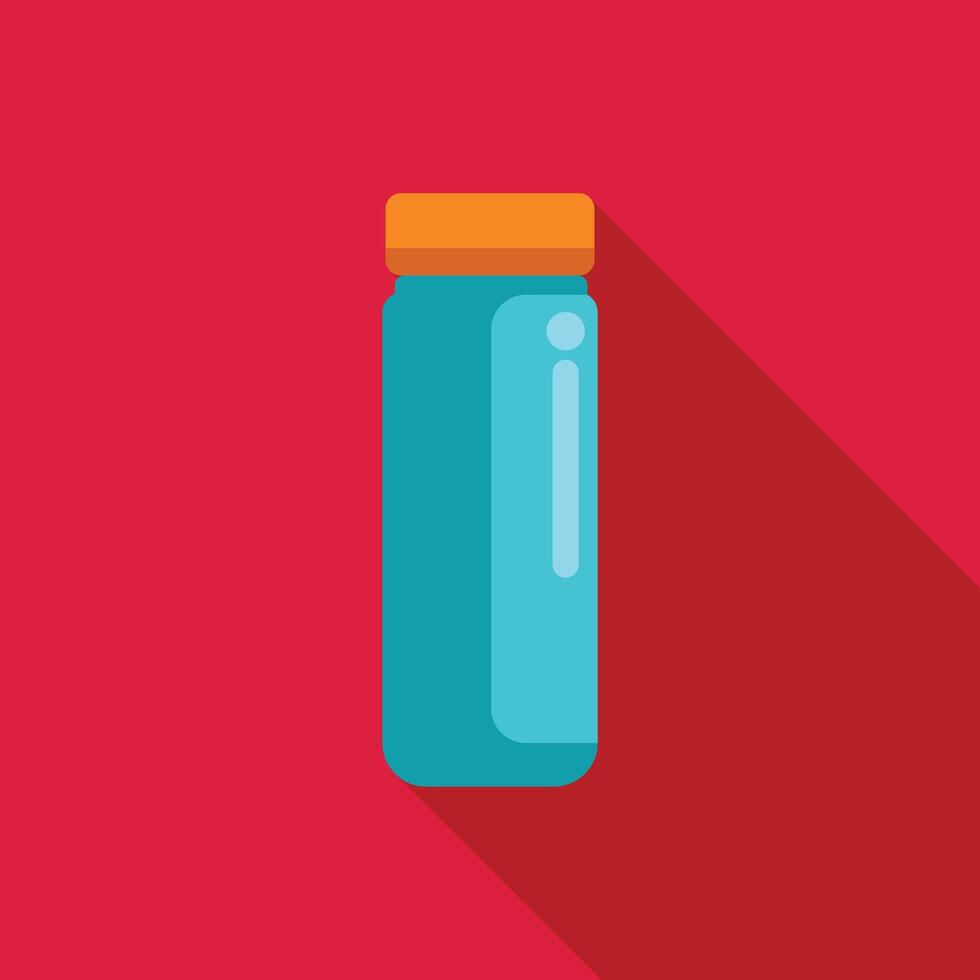 Blue water bottle with orange cap on red background with long shadow vector
