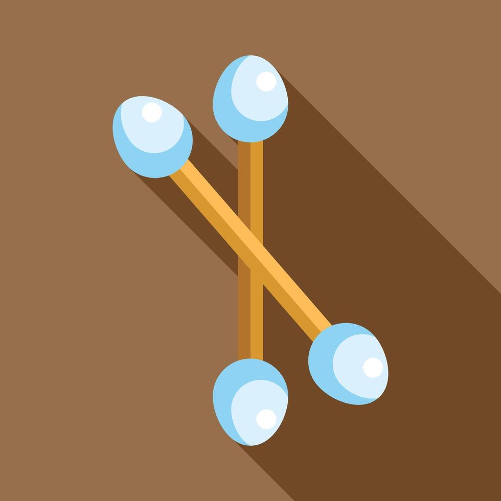 Three cotton swabs lying on brown background with long shadow vector