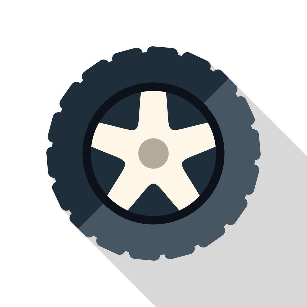 Black tire with rim casting long shadow icon vector