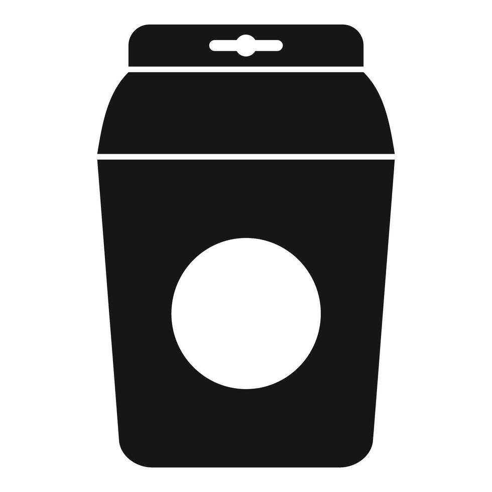 Black blank cardboard coffee cup packaging with handle hole is standing on white background vector