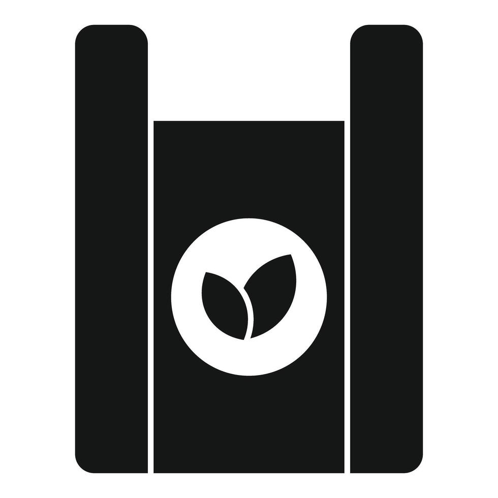 Black eco friendly paper bag with leaf logo icon, simple style vector