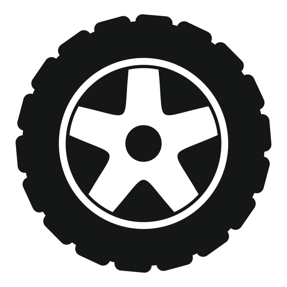 Black tire with rim showing five lugs on white background vector