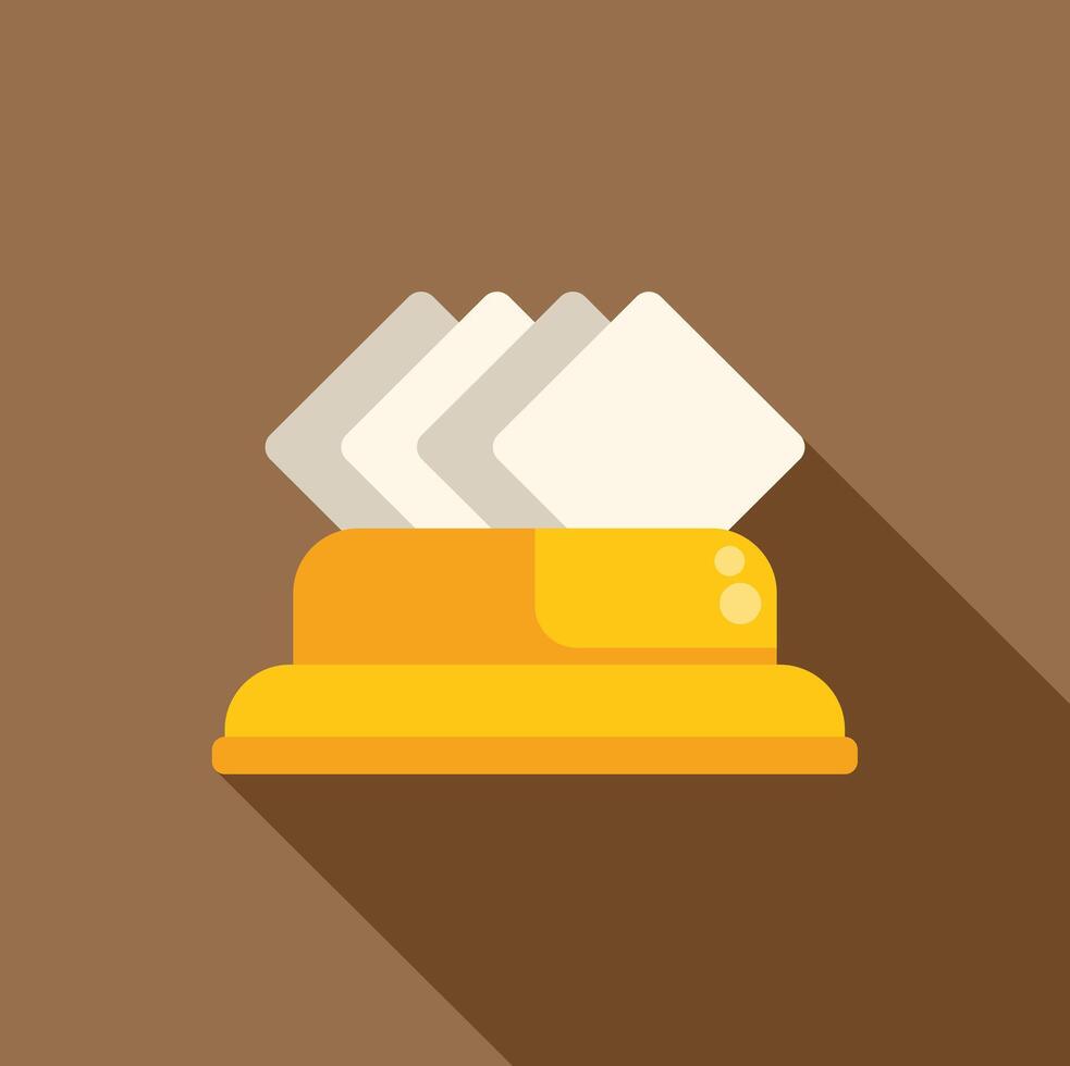 Yellow tissue box with tissues coming out on brown background vector
