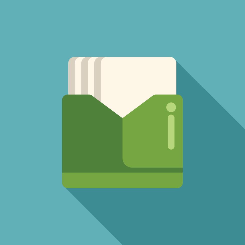 Green inbox icon with papers sticking out on blue background vector