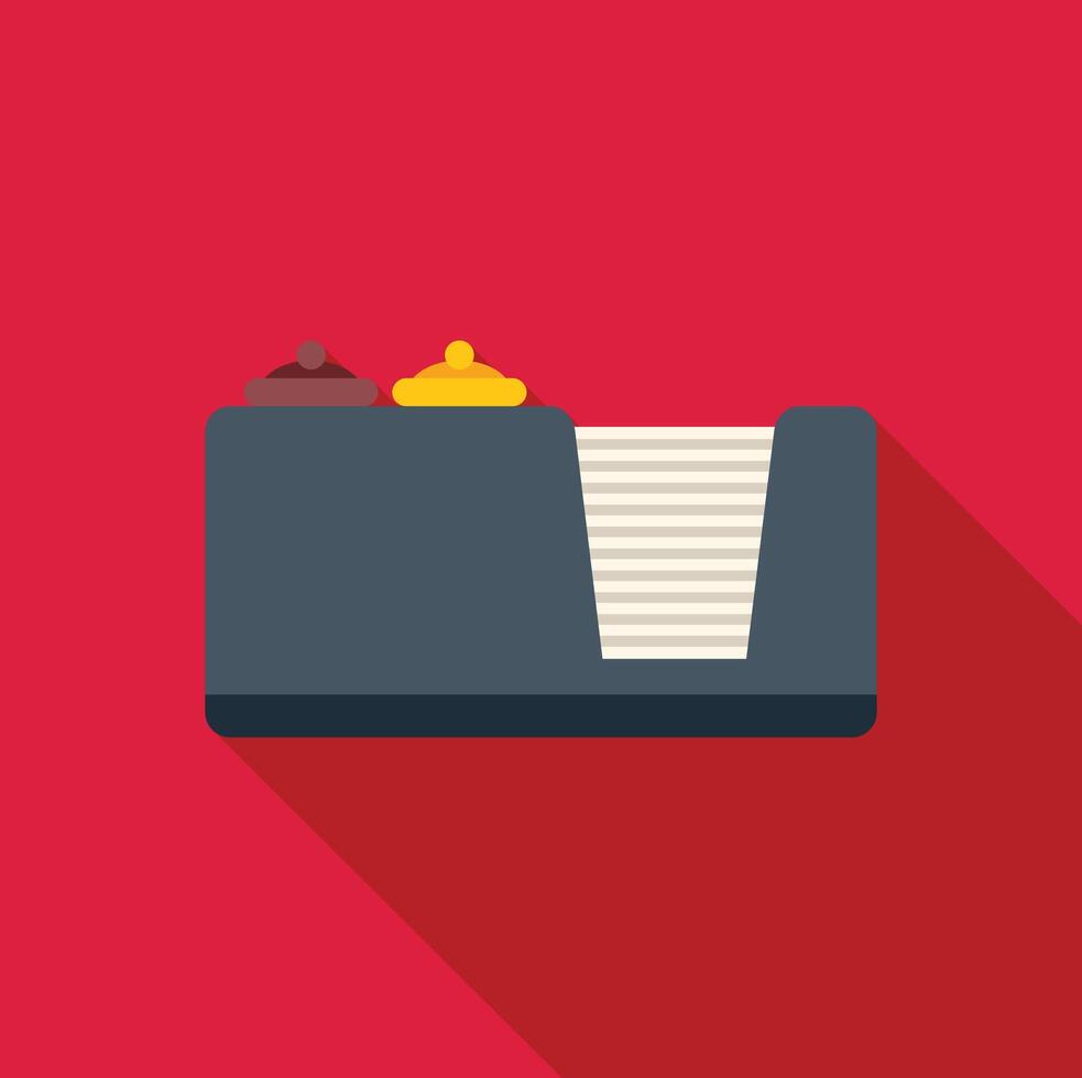 Hotel reception desk bell and note paper waiting for guest check in flat design icon with long shadow vector