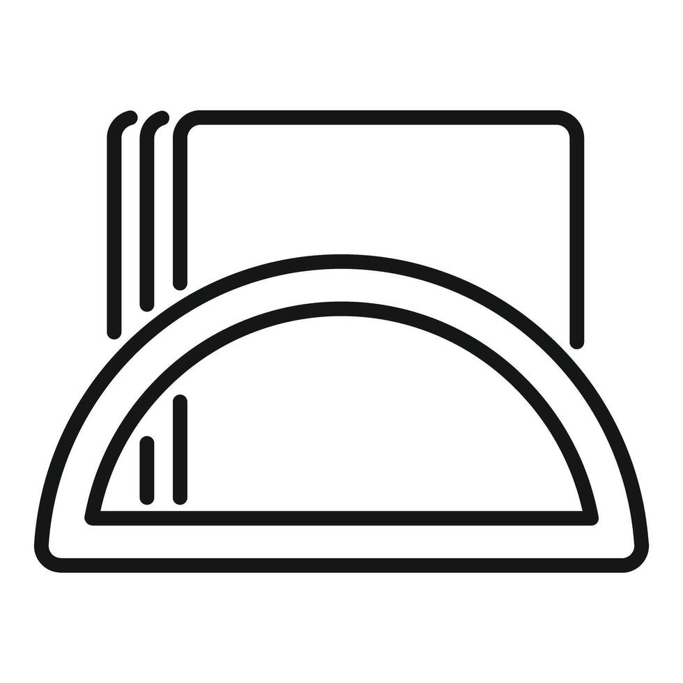 Paper stack standing on half round paper holder line icon vector