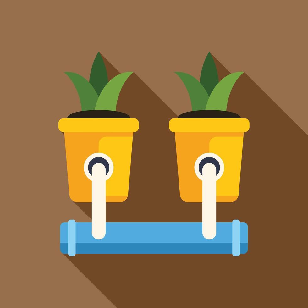 Hydroponic method of growing plants with water pipe and pots vector