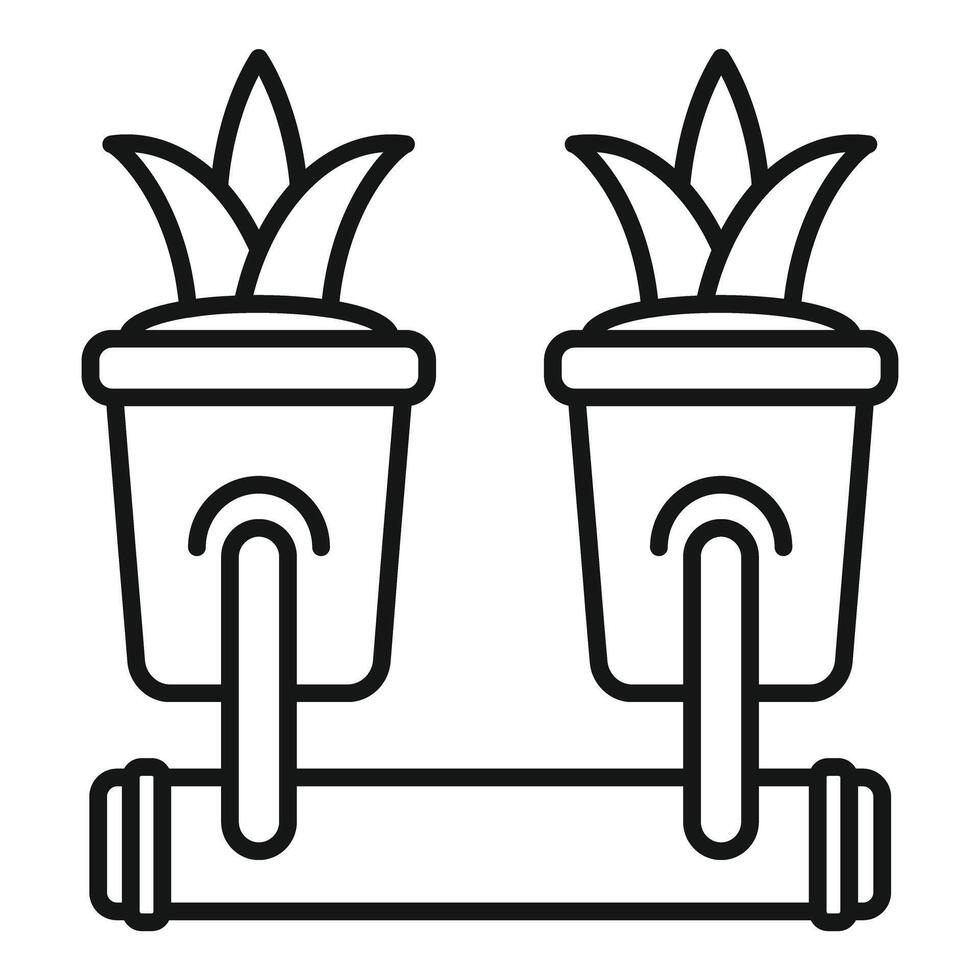 Hydroponic system with plants growing in pots on water pipe line icon vector