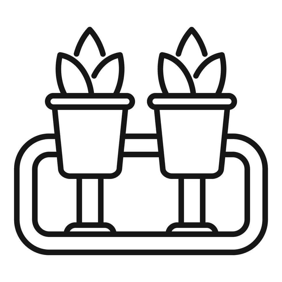 Double potted plant connected by pipe icon, hydroponic system symbol vector